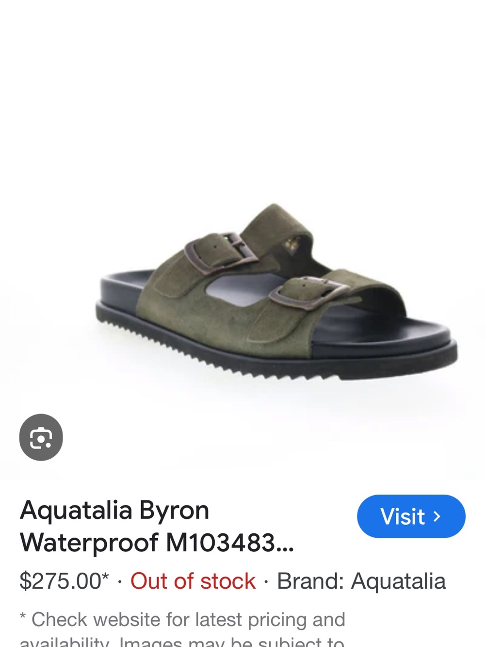 Aquatalia Olive Suede Double-Buckle Slide Sandal